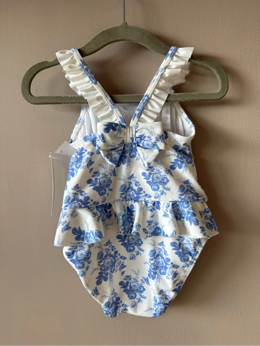 Janie and Jack NWT Blue White‎ Floral Ruched Swimsuit Bathing Suit 12-18 Months
